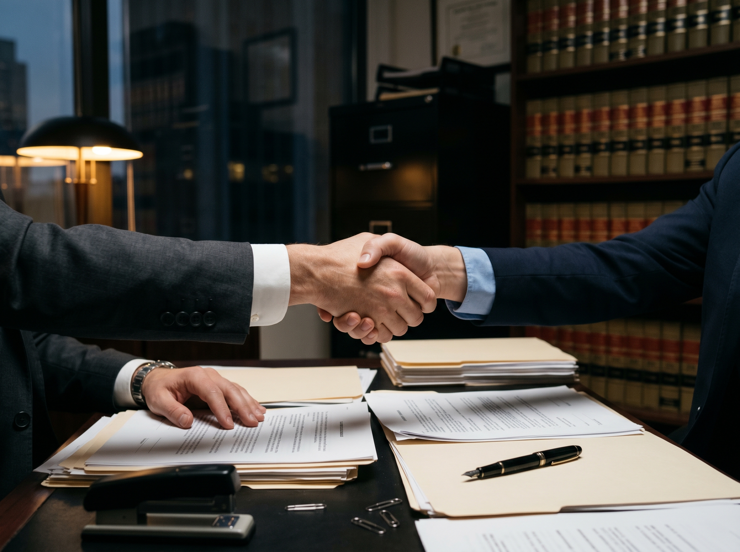 Apretón de manos entre dos partes en un acuerdo laboral